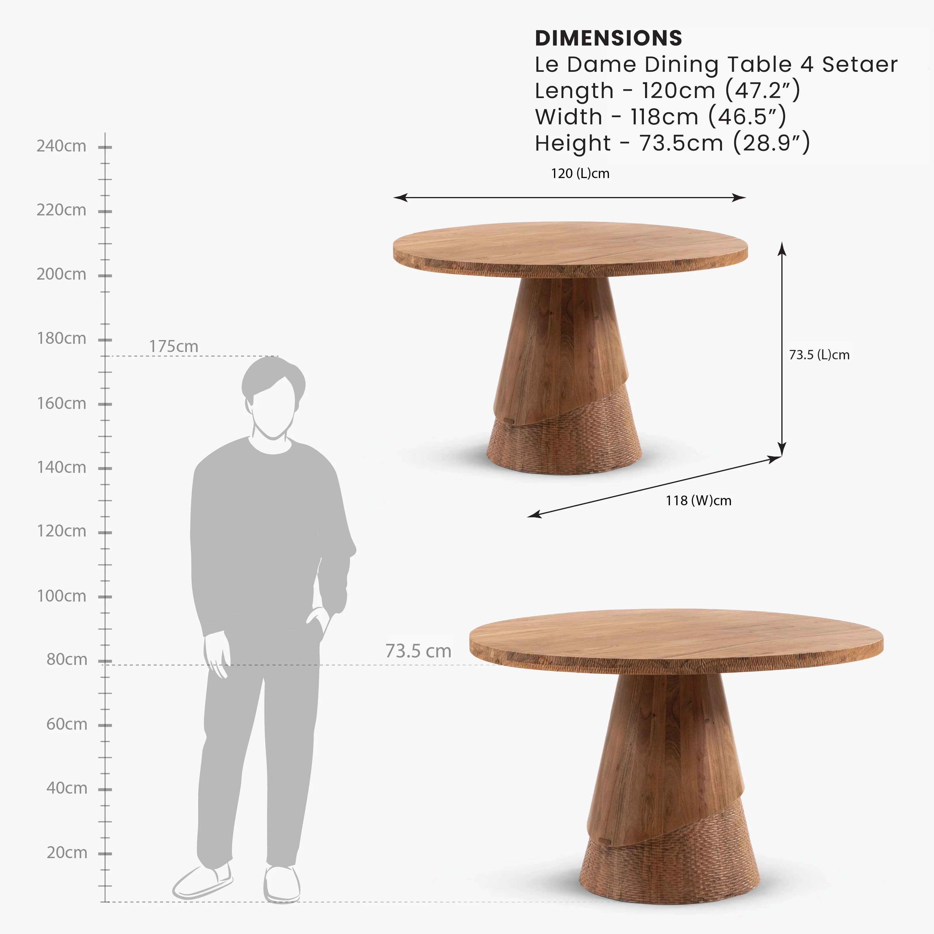 Le Dame Wooden Dining Table 4 Seater - Image 5